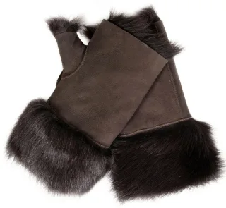 Damen-Fäustlinge aus Lammfell, fingerlose Manschetten, Toscana-Wildleder, Schaffellfell