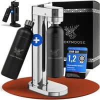 Luckymoose Wassersprudler Infinity-S mit 2x 1,25L langlebige Edelstahlflaschen, (2xSchwarz-tlg), Spart bis zu 25% CO2, Flaschen spülmaschinenfest & ohne Ablaufdatum