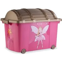 Truhe Prinzessinnentruhe PIXIE, B 60 cm x T 42 cm, Pink, Kunststoff, mit Deckel und Rollen