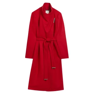Ted Baker Rose Midi-langer, Roter Wollmantel Mit Gürtel