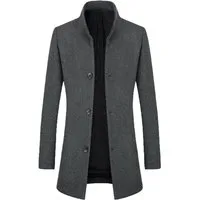 Allthemen Wintermantel warmer Wintermantel aus Wollmisch Herren Wollmisch-Wintermantel Slim Fit mittellang Stehkragen Business