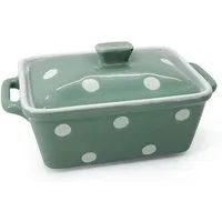 Isabelle Rose Butterdose Punkte Dots Herzen, (Backform, ca. 16,5 x 10 x 8 cm, mit Griffen und Deckel), handbemalt, ofenfest & geeignet für Mikrowelle, Spülmaschine