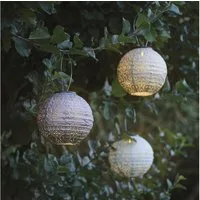 Lights4fun LED Laterne 3er Set Scandi Tyvek Solar-Lampions in Flieder, Blau & Cremeweiß