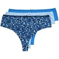 Ulla Popken Slip Strings 3er-Pack Leomuster/Blautöne