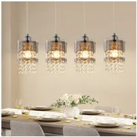 Nettlife Pendelleuchte Kristall Esstisch 4 Flammig Modern E27 Höhenverstellbar Hängelampe, Höhenverstellbar, ohne Leuchtmittel, Kristall Pendellampe für Esszimmer Küche Wohnzimmer Schlafzimmer