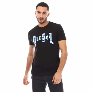 Diesel - T-Shirt „Mediterranean Blue" mit schwarzem Logo