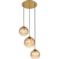 GLOBO LIGHTING Hängeleuchte JAMESSA, ohne Leuchtmittel, Hängeleuchte Messing, Glas amber/klar, höhenkürzbar, E27