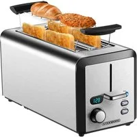 STEINBORG Toaster SB-2211, 2 lange Schlitze, für 4 Scheiben, 1500 W, Edelstahl Gehäuse,Brötchenaufsatz,Krümelschublade,LED Display