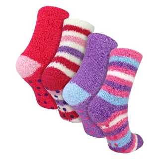 4er Pack Mädchen Bett-Socken - Warm Weich Gemütlich Winter Alltag Komfort