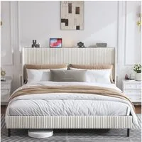 MODFU Polsterbett Gepolstertes Plattformbett mit Stoffköpfchen (Flügelkantendesign – rutschfest & geräuscharm. Robuste Metalllatten., 1-tlg., 180*200)