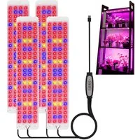 MUPOO Pflanzenlampe Vollspektrum/Sonnenlicht/Pink-Violette LED-Wachstumslicht, USB, Timer, Vollspektrummodell, 4 Panel, LED fest integriert, Dünnes Pflanzenlampe, 96LEDs Dimmbare