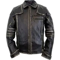 MDM Motorradjacke Herren Motorrad Lederjacke im Used Look mit Kragen im Vintage Used Look, mit Protektoren