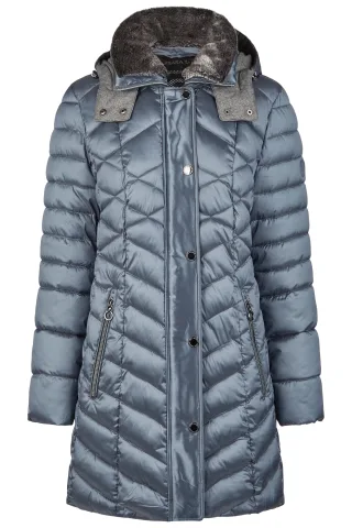 Barbara Lebek - Jacke Down Free mit Kapuze und Webpelz dusty blue - Gr. - 46