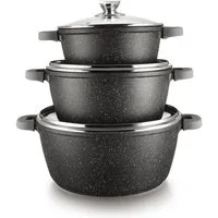 Cheffinger Kochtopf 6-tlg Kochtopfset mit Deckel ø36cm/ø40cm/ø44cm für alle Herdarten, Aluminium, 18/10-Stahl, Glas, Marmor, Antihaft
