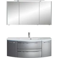 Saphir Badmöbel-Set Serie 7045 2-teilig Mineralmarmor-Waschtisch mit LED-Spiegelschrank, (Set, 2-St), Badezimmer-Set 133,2 cm breit, inkl. Türdämpfer, 5 Türen, 2 Schubladen