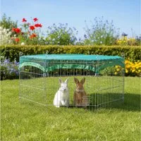 Zooprinz Freigehege Gittergehege mit Sonnenschutz für Hasen, Kaninchen, Welpen & co., Faltbares Freilauf Auslauf Gehege, einfacher Aufbau durch Steckysstem