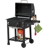 relaxdays Holzkohlegrill Grillwagen mit Deckel
