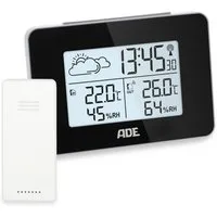 ADE Funk mit Außensensor, innen/außen, animierte Wettervorhersage Funkwetterstation (mit Funkwecker & Beleuchtung, inkl. Batterien)