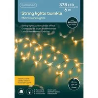 Lumineo LED-Lichterkette Lumineo Lichterkette STRING LIGHTS TWINKLE 378 LED 6 m, klassisch warm, Indoor/Outdoor, 8 Licht-Modi, 8h-Timer, + 5 Meter
