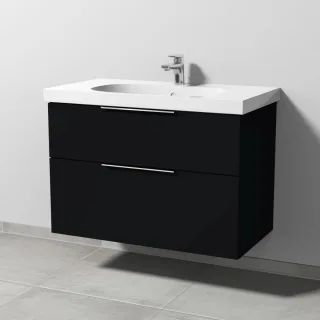 Sanipa 3way Waschtischunterbau zu Geberit Acanto Waschtisch mit 2 Auszügen, Schwarz-Matt UF41808