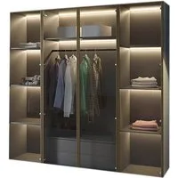 Compleo Drehtürenschrank mit LED-Beleuchtung,Glasfronten, Perfekt Garderobe mit 2 Schubladen