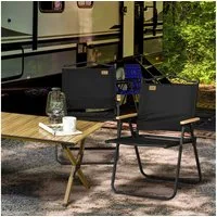 Outsunny Campingstuhl 2er Set faltbarer Gartenstuhl mit Stahlrahmen (Holzoptik, Klappsessel für Pool, Strand, 2 St), Oxfordstoff, Schwarz