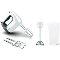 Tefal Handmixer Prep'Mix+, 500 W, Turbo-Funktion, 2 Rührbesen, 2 Knethaken, Pürierstab-Aufsatz, HT4621