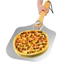 BAYLI Pizzaschneider 63,5 cm Pizzaschaufel aus Aluminium mit klappbarem Holzgriff, Pizzahe