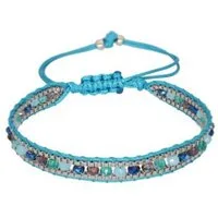 Saraswati Armband Armband "Crystal" Baumwolle geflochten mit Glasperlen, türkis 14-28cm