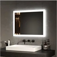 EMKE Badspiegel mit LED-Beleuchtung, Knopfschalter und 2 Lichtfarben, Antibeschlag (Breite: 60~120cm, Vertikal und Horizontal möglich), Warmweiß/Kaltweiß, Dimmbar, 2 Lichtfarbe, IP44