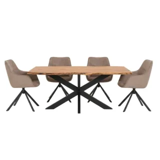 bene living Möbelset, Schwarz, Braun, Hellbraun, Natur, Textil, Echtholz,Akazie, Holz Optik, 4-Sitzer, Rechteckig,Formgebogen, Stativgestell, 90x76x160 cm, Esszimmer, Bänke, Tisch- & Eckbankgruppen