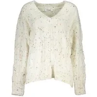 Desigual Strickpullover Weißer Damenpullover mit V-Ausschnitt und Kontrastdetails.