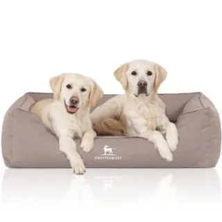 Knuffelwuff Orthopädisches Wasserabweisendes Hundebett Leon aus Velours mit Handwebcharakter beige/ grau XXXL