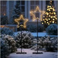 Spetebo Gartenstecker Leuchtstern 2er Set für Außen mit Timer 125 cm + 90 cm (Set, 1-St., 1) mit Timer Funktion (6 Stunden AN / 18 Stunden AUS)