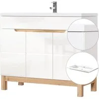 Lomadox Waschtisch SOLNA-56, weiß Wotaneiche 100x85x46cm
