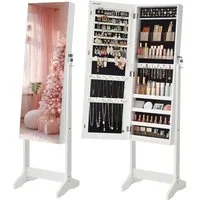 SONGMICS Schmuckschrank Spiegelschrank stehend, für, Ohrringe, Schminke, 41,2 x 36,5 x 152 cm mit 2 separaten Make-up-Organizern, rahmenloser, abschließbar, weiß