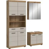 welltime Badmöbel-Set SIENA, TOPSELLER!, Breite 149cm, 3-teiliges Set, (Set, 3-St., bestehend aus: Hochschrank, Waschbeckenunterschrank & Spiegelschrank), Kombination, Badkombination, Bad-Set, Badezimmerschrank, Bad, Schrank