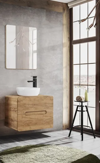 Badmöbel Set 2-tlg Badezimmerset FERMO 80cm Gold Eiche ohne Waschtisch