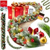 Kunstgirlande Weihnachtsgirlande LED Girlande 10m inkl. Deko-Schmuck & Fernbedienung, KESSER, Weihnachtsdeko, Tannengirlande mit LED-Beleuchtung, In & Outdoor