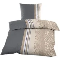 Casa Colori Bettwäsche Biber 135x200 cm mit Reißverschluss 100% Baumwolle, Biber, 2 teilig, Anthrazit Taupe mit Ornamente
