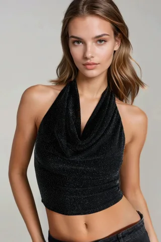 Halter-Neck Pailletten-Crop-Top