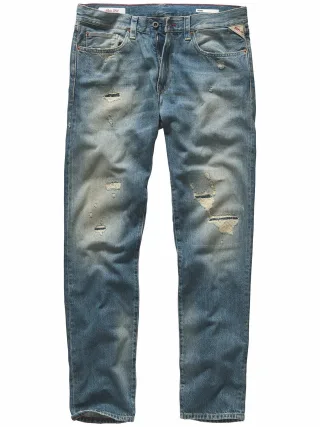 Replay Herren Jeans Neaal Destroy Blau 100 % Baumwolle