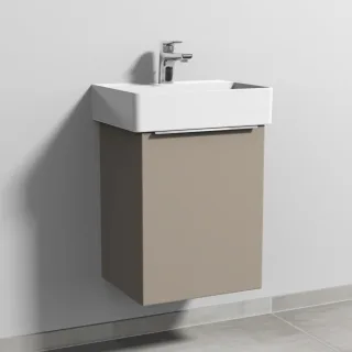 Sanipa 3way Waschtischunterbau zu Duravit Dura Square Waschtisch mit 1 Tür, Sandgrau-Matt UF42567