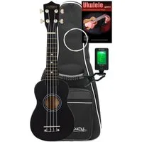 Classic Cantabile Ukulele US-50, Sopranukulele, Starter-Set, inkl. Tasche, Stimmgerät, Ersatzsaiten und Schule, Ukulele mit 12 Bünden