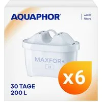 AQUAPHOR Kalk- und Wasserfilter MAXFOR+ H hartes Wasser, Pack 6 - gegen Kalk, Chlor, Schwermetalle, Zubehör für den AQUAPHOR Modellen Onyx, Jasper, Amethyst, Glaskanne und mit Tischwasserfiltern anderer Hersteller., AQUALEN Technologie. Bis zum 200 L