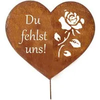 LB H&F Lilienburg Dekofigur Grabdeko Grabschmuck Herz Rost Rostherz Deko Dekofigur (Grabtafel Dekoration Geschenk Grab Trauerschmuck Trauerdeko pflegeleicht Beerdigung Rose Grabrose Stecker Geschenk mitbringen Grabgesteck Hund Katze Ostern Gartendeko