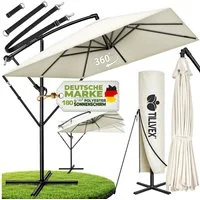 tillvex Sonnenschirm tillvex® Sonnenschirm eckig 235 x 235 cm Ampelschirm Gartenschirm, Kurbelschirm Marktschirm wasserdicht 360° drehbar, mit Kurbel & Windschutz Gartenschirm Aluminium, Alu Ampelschirm Ø 330 cm Rechteckig + Abdeckung