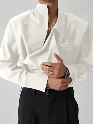 INCERUN Men Shirts Fashion Solid Color Lapel Shirt Top Daily Long Sleeve Shirt Mens Clothing with Pocket Casual Men's Su