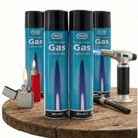 TOM Gas 300ml Feuerzeuggas inklusive Adapter, Reines Butangas, 4er Set
