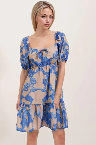 A-Form Mini-Kleid mit quadratischem Ausschnitt und Schleife